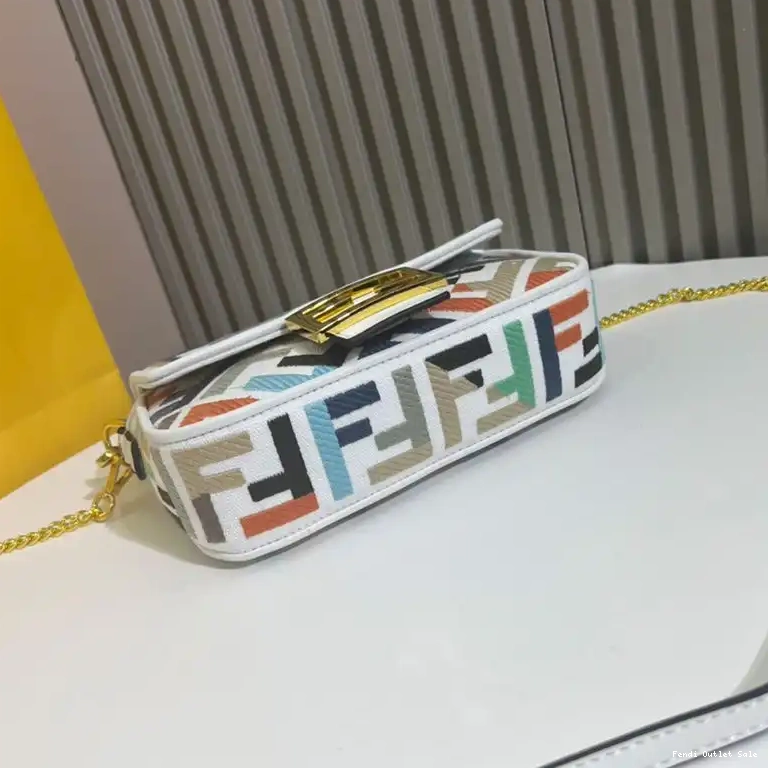 Affordable White Motif FF Multi Canvas In Fendi Baguette Bag Mini 0501